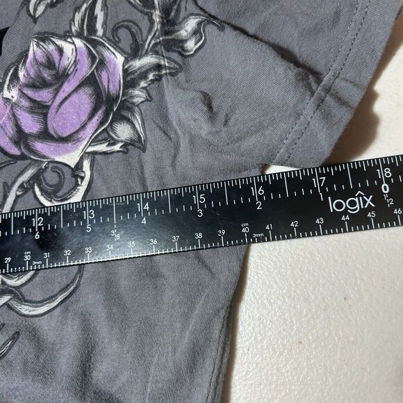 Grunge METAL MULISHA Shirt Womens Small Gray Purple Skull Y2K Goth Distressed 90 - Picture 7 of 7